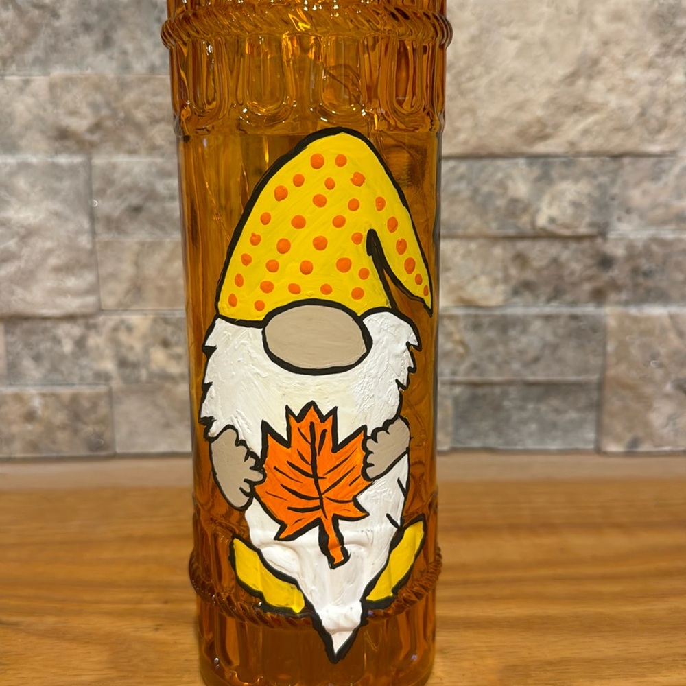 HAND CRAFTED - Hand Painted - Fall Light up Bottle - Gnome Glass Decanters - Picture 5 of 5